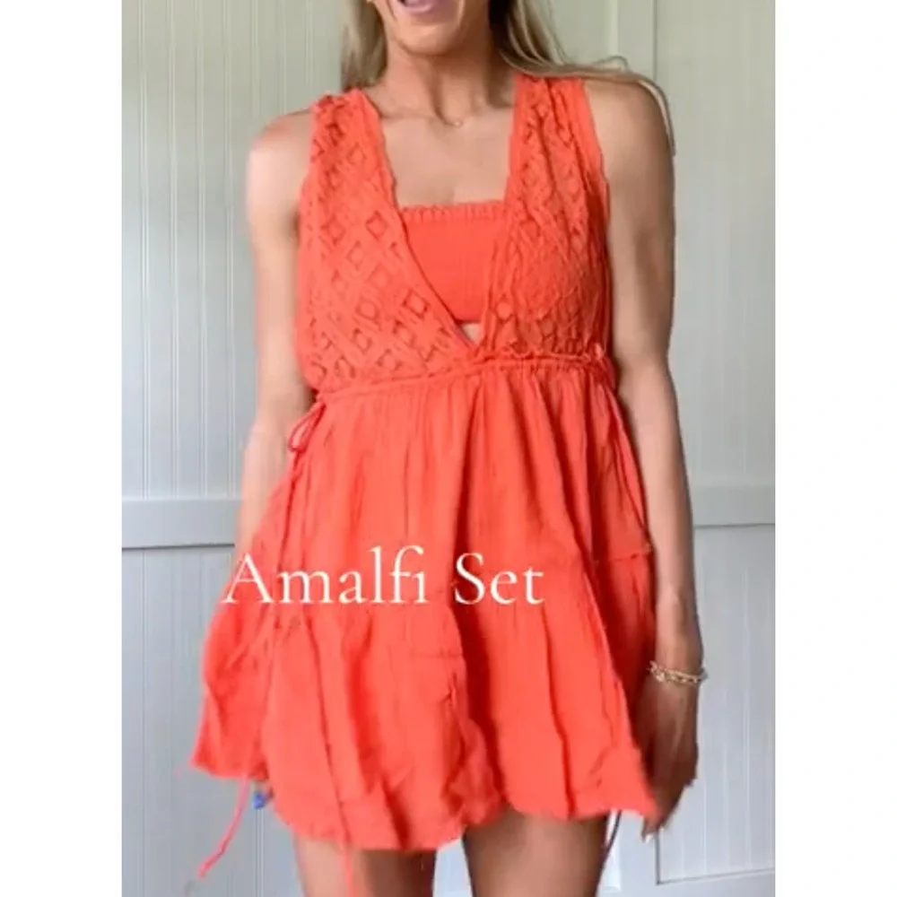NEW FREE PEOPLE SCARLET IBIS AMALFI BANDEAU TOP ROMPER LACE 2 PIECE SET SZ XS
